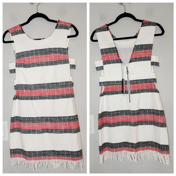 NWT Dolce Vita Cutout Sleeveless Fringe Red white black stripe mini dress xs - Picture 13 of 15